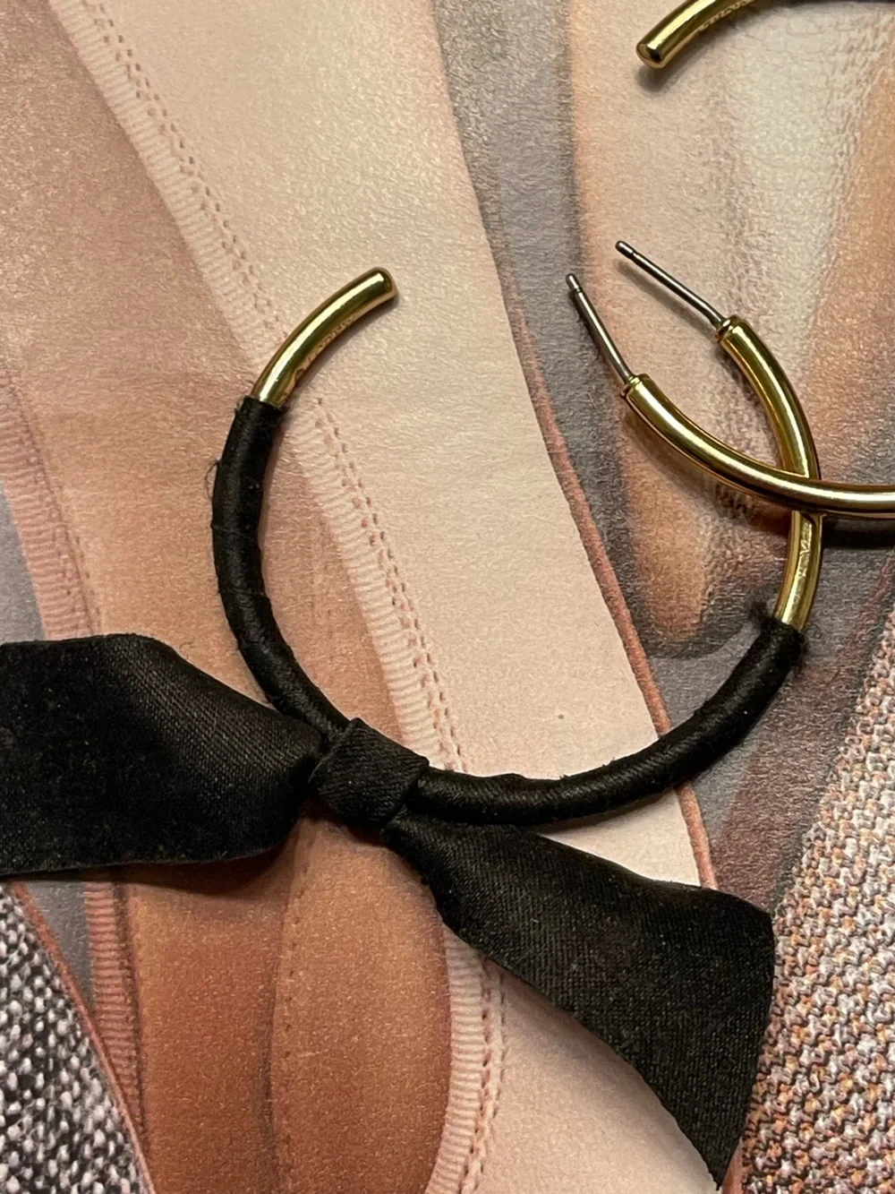 J. Crew Black Bow Hoop Earrings with Gold-Tone Accents